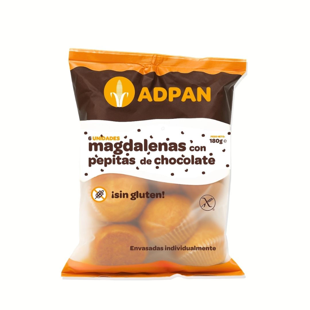 Magdalenas con pepitas de chocolate sin gluten 6u